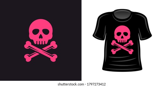 Pink skull and crossbones t-shirt print vector apparel design template