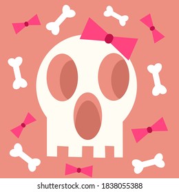 Pink skull ghost bow vector illustration
