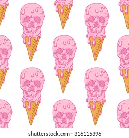 Pink skull - ice cream.Seamless pattern background.White background.