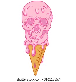 Pink skull - ice cream.White background.