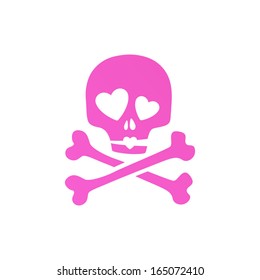 Pink skull in love ironic icon.