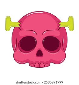 Pink Skull with nails in head illustration, Vector