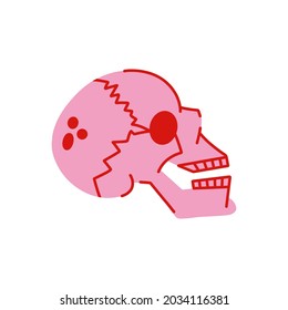 Pink skull vector illustration in hand drawn style. Cute halloween skull
