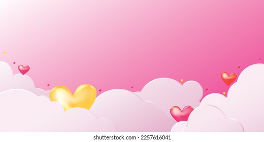 Pink Sky Background with Cloud, Orbs, and Hearts Vector Illustration