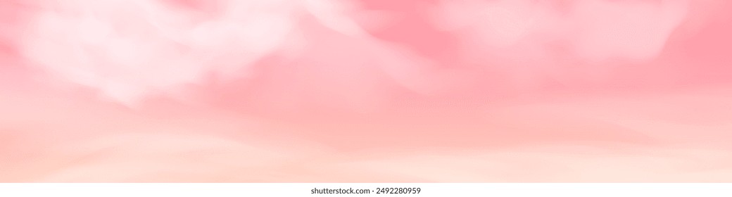 Pink sky background with light clouds. Realistic soft pastel color beautiful nature art