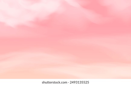 Pink sky background with light clouds. Realistic soft pastel color beautiful nature art