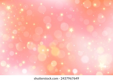 Fondo de cielo rosa. Papel pintado de brillo lindo de ensueño pastel con estrellas. Fondo mágico de la princesa de la fantasía con bokeh. Ilustración de vector