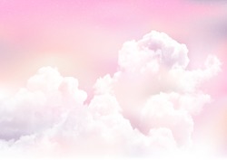 Pink Sky Background With White Clouds.Sugar Cotton Pink Clouds Vector Design Background. Fantasy Pastel Color.Pastel Sky Vector Background.