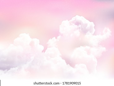 Pink sky background with white clouds.Sugar cotton pink clouds vector design background. Fantasy pastel color.Pastel sky vector background.