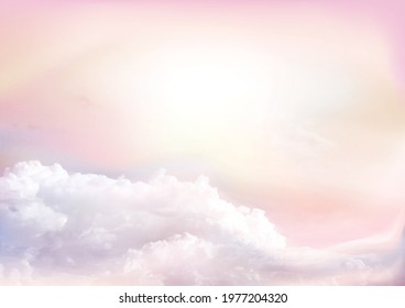 Pink sky background with white cloud.Sugar cotton pink clouds design background. Fantasy cloudy sky with pastel gradient color,Abstract heaven image use for background.Vector illustrator.