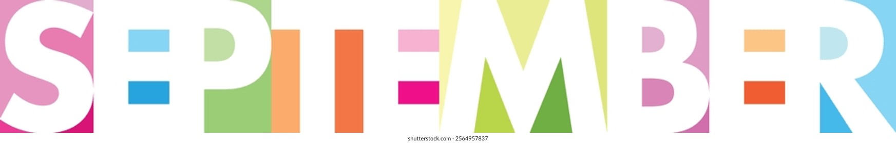 pink sky blue green orange red purple colors square shape with word septembert white color, isolated on white background.