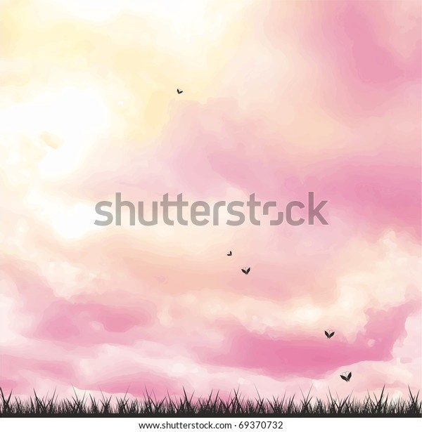 ピンクの空と蝶のバナー のベクター画像素材 ロイヤリティフリー