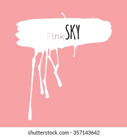 Pink, sky, cloud, milk, winter, snow, rain. Hand drawn vector illustration. Line art ink sketch. Watercolor abstract background. Mixed Media, paper cut. 
