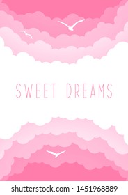 Pink sky with clouds and birds for Your design
