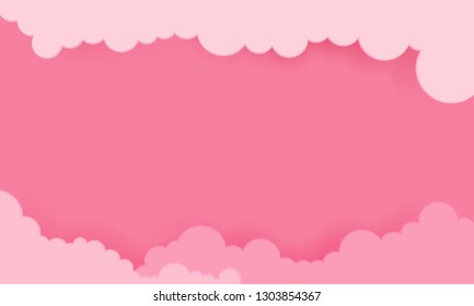 Pink Sky With Clouds. Valentines Cartoon Background. Bright Illustration For Design.