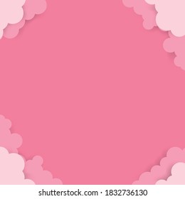 Pink Sky with Clouds. valentines Cartoon Background. Bright Illustration for Design.
