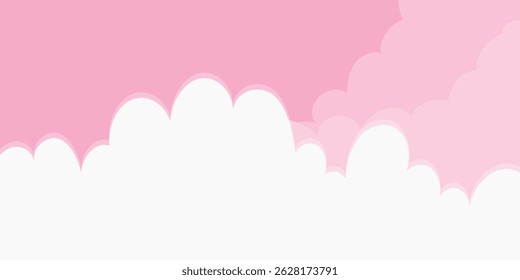 Pink Sky with Clouds. valentines Cartoon Background. Bright Illustration for Design.