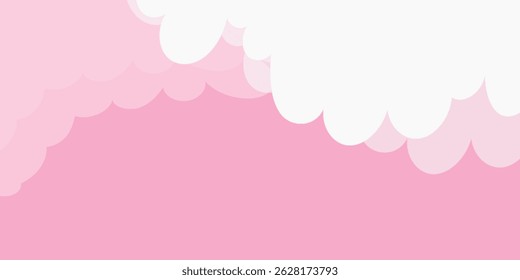 Pink Sky with Clouds. valentines Cartoon Background. Bright Illustration for Design.