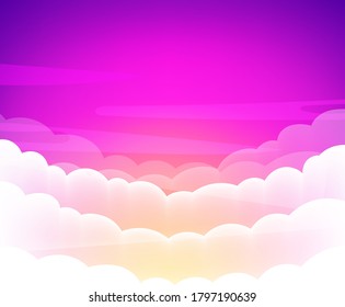 Pink sky with cute white clouds background for video conference design Free Vector
