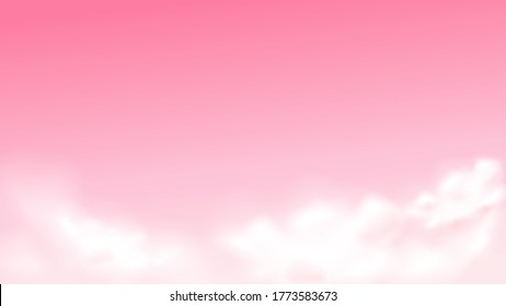 Pink sky with fluffy clouds.