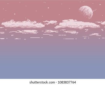 The Pink Sky. Pixel Art. Background. Vector.