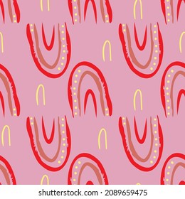 pink sky with rainbows seamless vector pattern