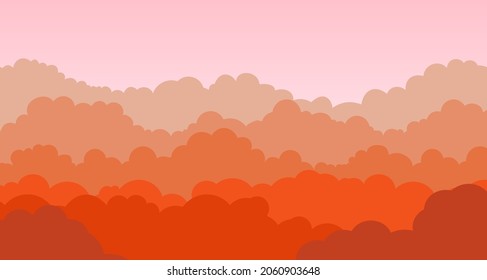 Pink Sky and Red Clouds, Beautiful Background. Stylish design with a flat, cartoon poster, flyers, postcards, web banners. holiday mood, airy atmosphere. Isolated Object. Vector illustration.