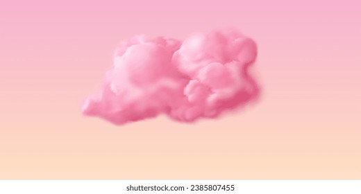 Pink sky. Vector design template. Copy space. Realistic pink fluffy cloud on gradient purple and yellow background