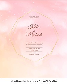 Cielo rosa.  Plantilla de diseño de invitación a boda vectorial
