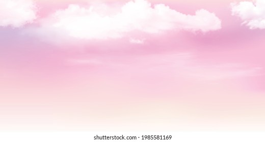 Pink sky and white cloud detail in background. Sugar cotton pink clouds vector design background. Sky Nature Landscape Background.The summer heaven with colorful clearing sky. Vector illustration. 