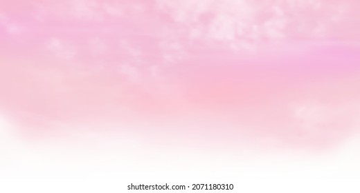 Pink sky and white cloud detail in background with copy space. Sugar cotton pink clouds background. Sky Nature Landscape Background.The summer heaven with colorful clearing sky. Vector illustration.