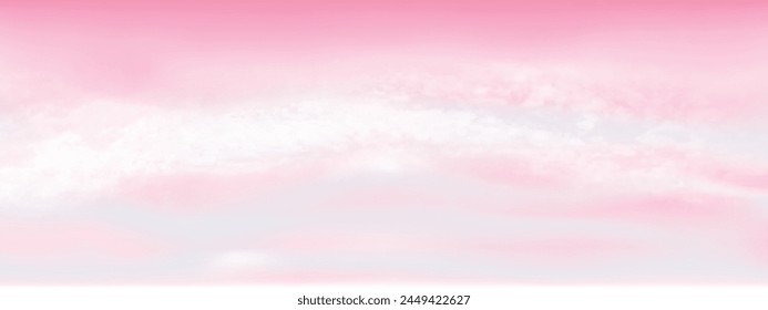 Pink sky and white soft clouds background.  Sweet sky with cloud scape colorful. Vector illustration.