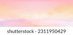 Pink sky and yellow soft clouds floated in the sky on a clear day. Beautiful air and sunlight with cloud scape colorful. Sunset sky for background. Pink to yellow sky vector illustration.