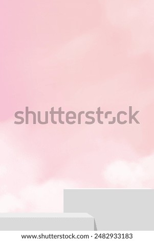 Pink Sky,Cloud Background,Grey,White 3d Podium Platform Step for Winter,Autumn Product Display,Banner Design Nature Landscape Showcase for fall,Vector Minimal Exterior Building Wall with fluffy cloudy