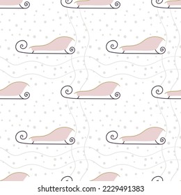 Pink sled in the snow. Cute Christmas seamless pattern.
