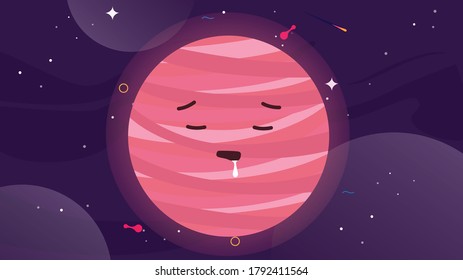 Planeta dormido rosado en el espacio
