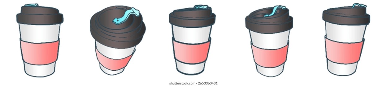 Pink Sleeve Takeaway Coffee Cup Illustration Set