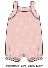 PINK SLEEVLESS BODYSUIT WITH LACE DETAIL FOR BABY GIRLS AND TODDLER GIRLS IN EDITABLE VECTOR FILE