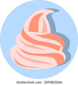Trozo rosado de crema sobre fondo azul y redondo. Ilustración vectorial.