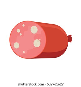 Salchicha rosa cortada con grasa en forma de vectorial plana para la ilustración de los alimentos