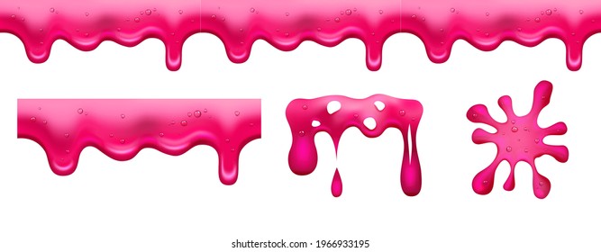 Pink slime. Jam or sweet marmalade. Dessert glazed, isolated red liquid vector elements