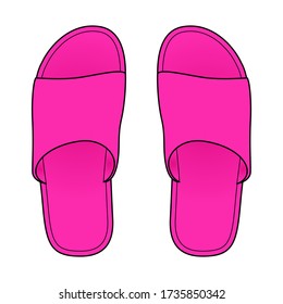 Pink Slipper Shoes Vector For Template With Top View.