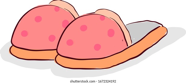 Pink slippers, illustration, vector on white background.