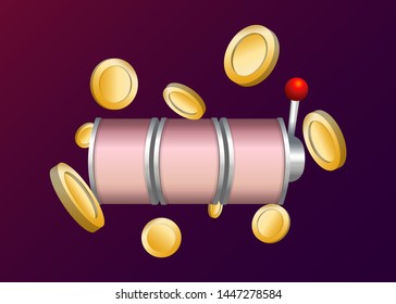 Pink Slot Machine Slots Reel With Coins Jackpot Spin Gambling Vector Illustration