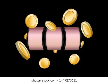 Pink Slot Machine Slots Reel With Coins Jackpot Spin Gambling Vector Illustration