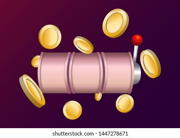Pink Slot Machine Slots Reel With Coins Jackpot Spin Gambling Vector Illustration