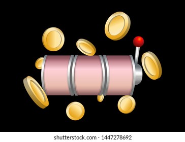 Pink Slot Machine Slots Reel With Coins Jackpot Spin Gambling Vector Illustration