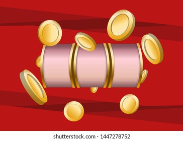 Pink Slot Machine Slots Reel With Coins Jackpot Spin Gambling Vector Illustration
