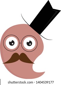 A Pink Slug Like Monster With A Brown Mustache Wearing A Black Top Hat, Vector, Color Drawing Or Illustration. 