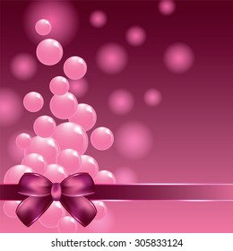Pink small balls and decorative tape on colorful gift background. Vector illustration.